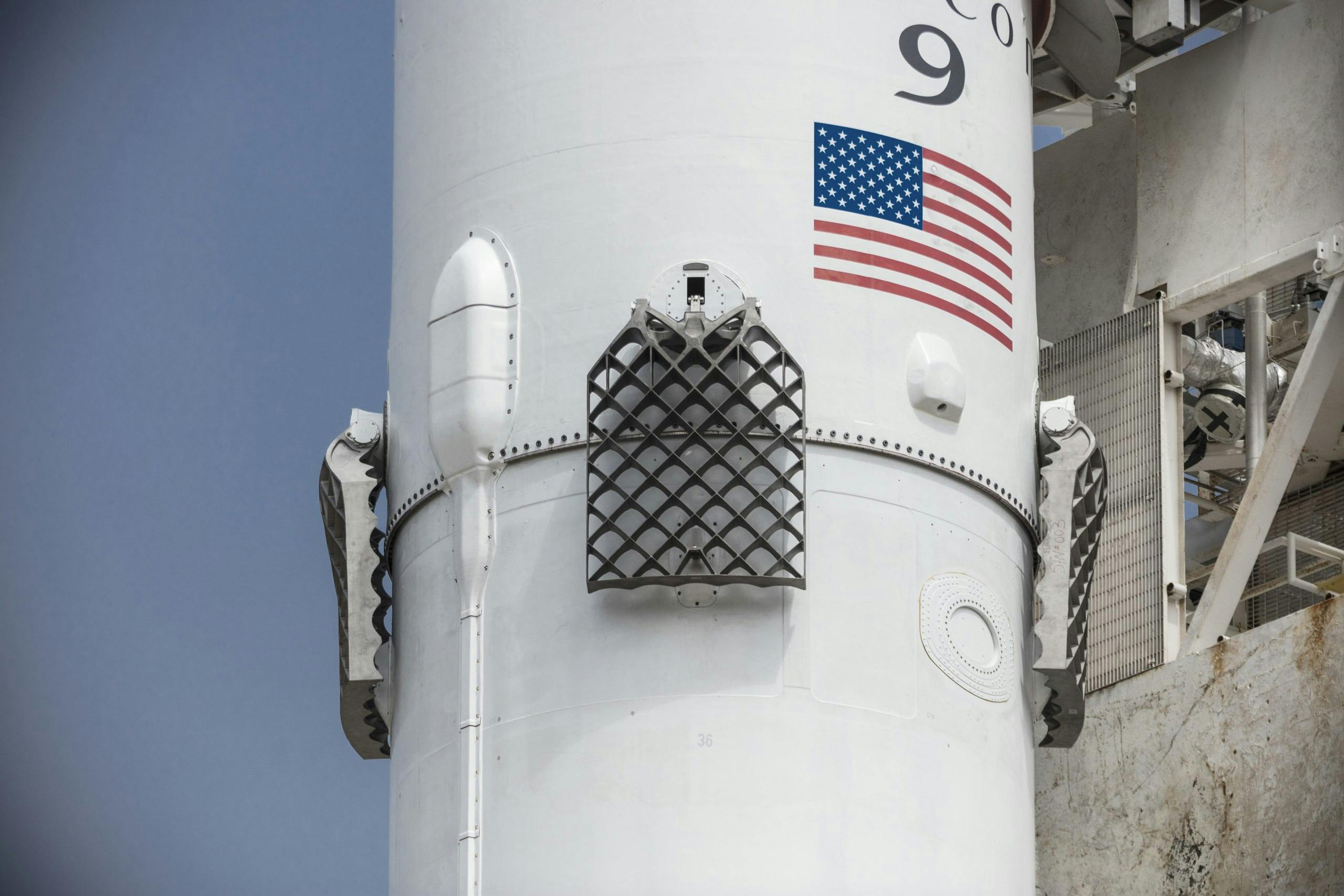 Figure 2: close-up of the newer titanium grid fins first flown in June 2017